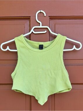 SHEIN Neon Lime Ribbed Pointed Hem Crop Tank